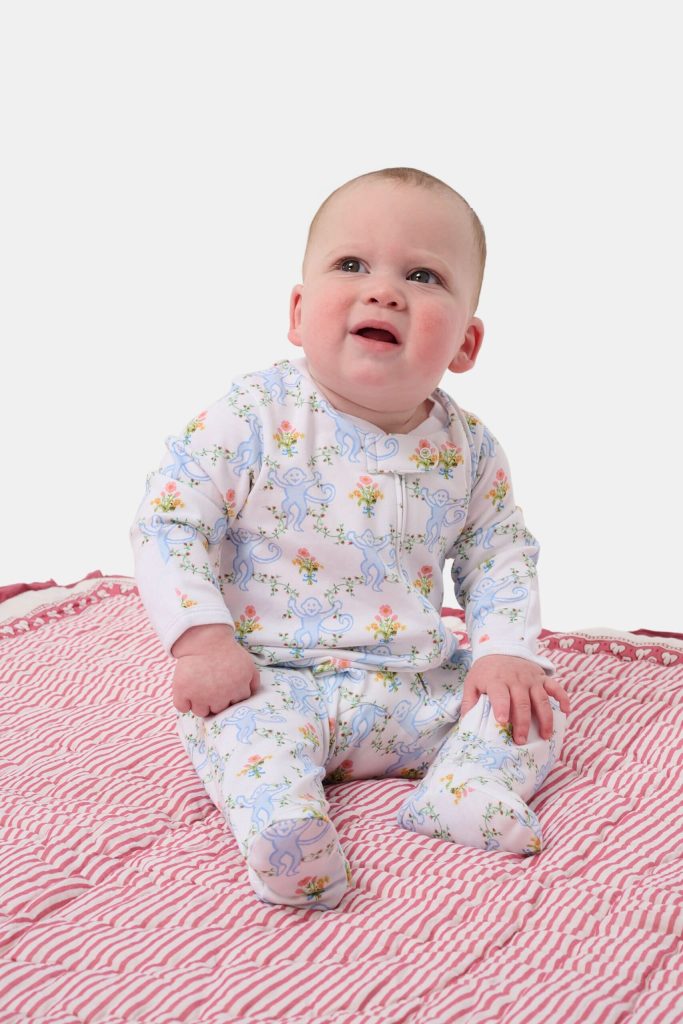 Infant Floral Monkey Trellis Zipper Footie