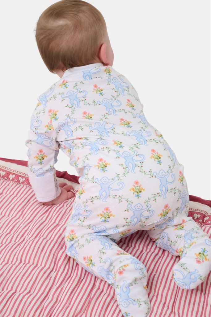 Infant Floral Monkey Trellis Zipper Footie
