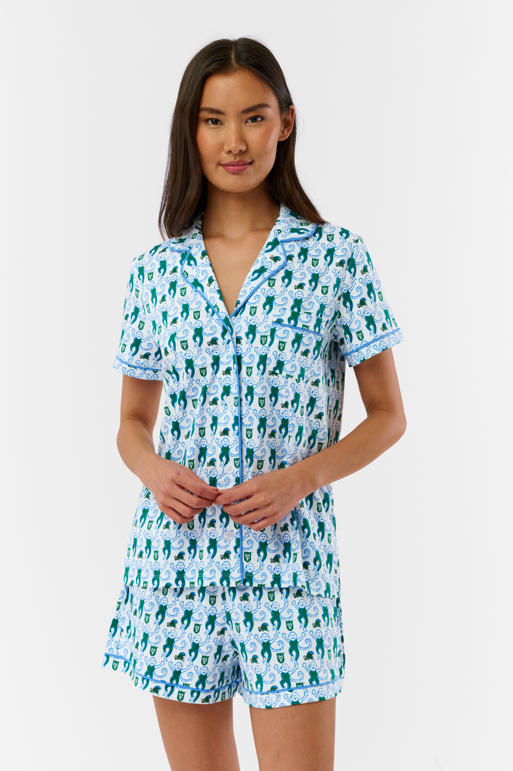 Green Wave Lovely Monkey Polo Pajamas