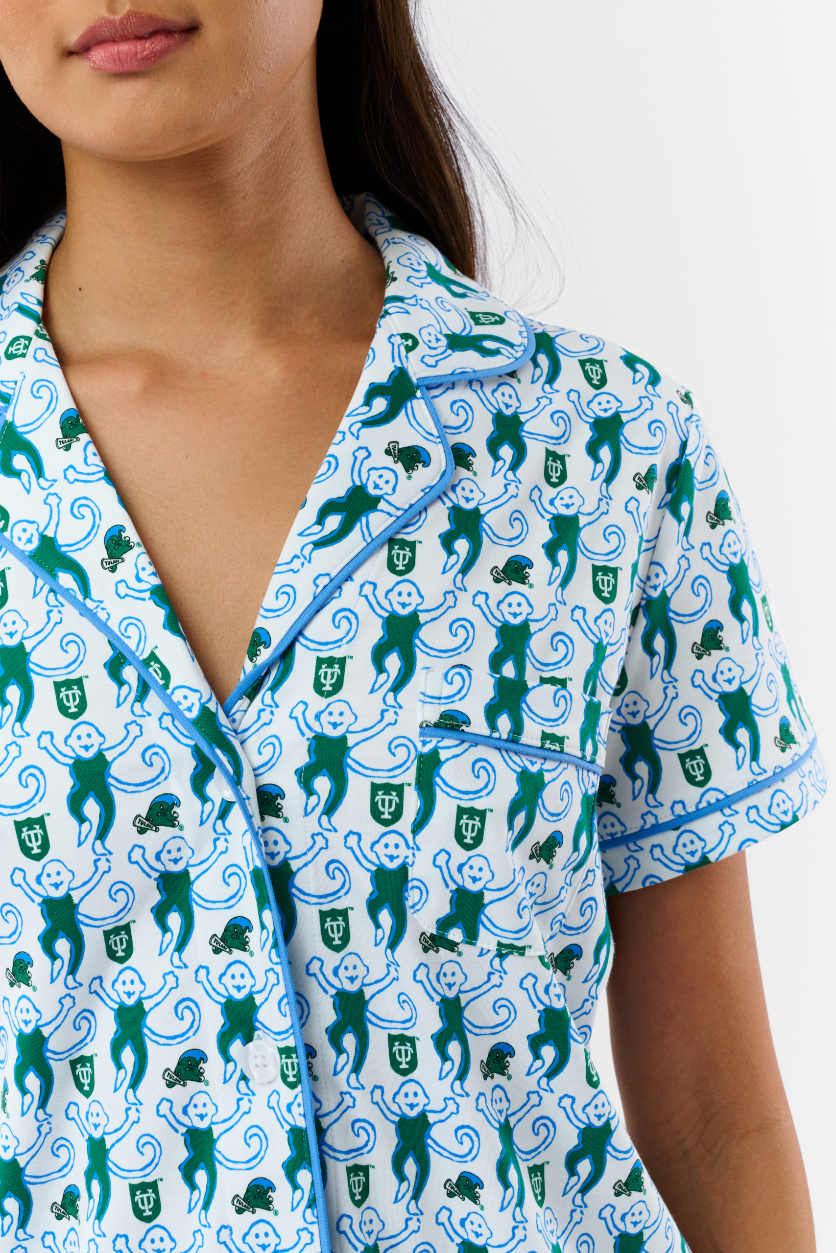 Green Wave Lovely Monkey Polo Pajamas