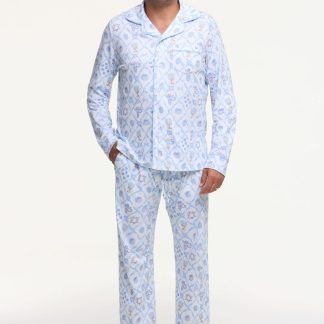 Mens Starry Nights Lattice Long Sleeve Polo Pajamas