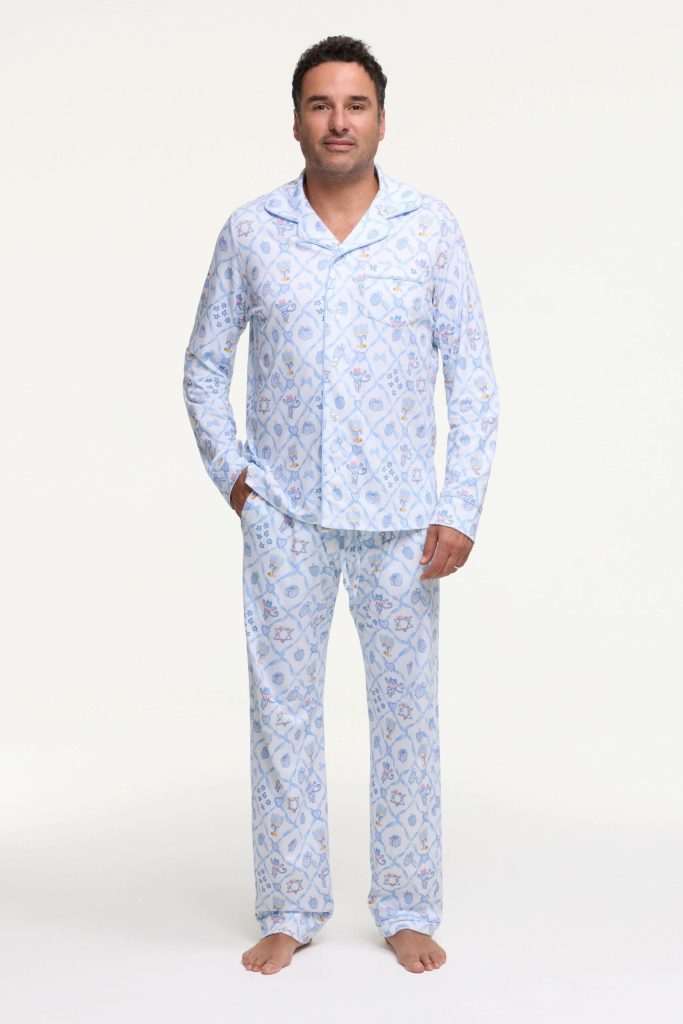 Mens Starry Nights Lattice Long Sleeve Polo Pajamas