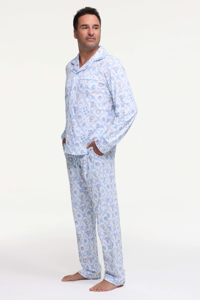 Mens Starry Nights Lattice Long Sleeve Polo Pajamas