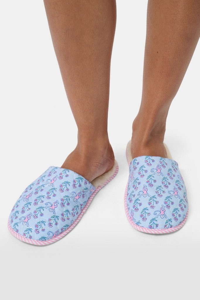 Rosa Ditsy Monkey Quilted Slippers