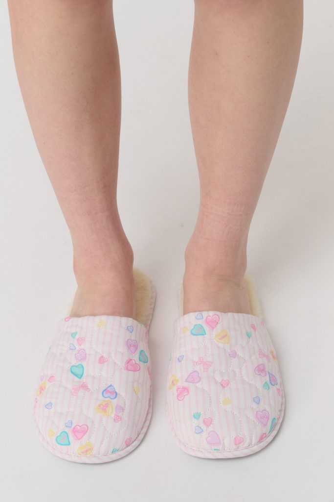 Candy Heart Stripe Quilted Slippers