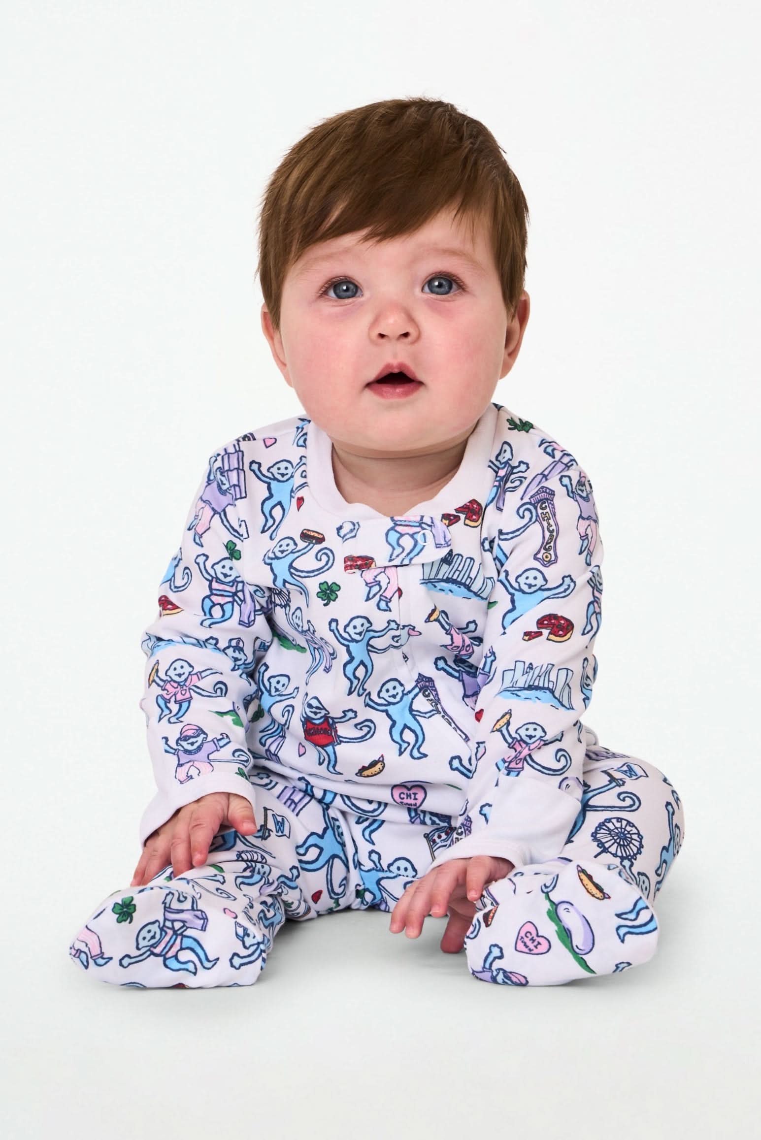 Infant Chicago Monkey Zipper Footie