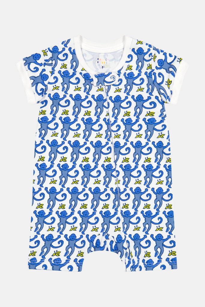 Infant Monkey Short Sleeve Zipper Onesie