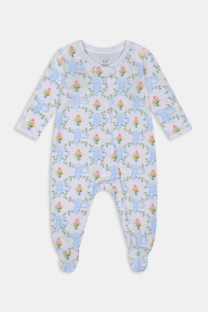 Infant Floral Monkey Trellis Zipper Footie