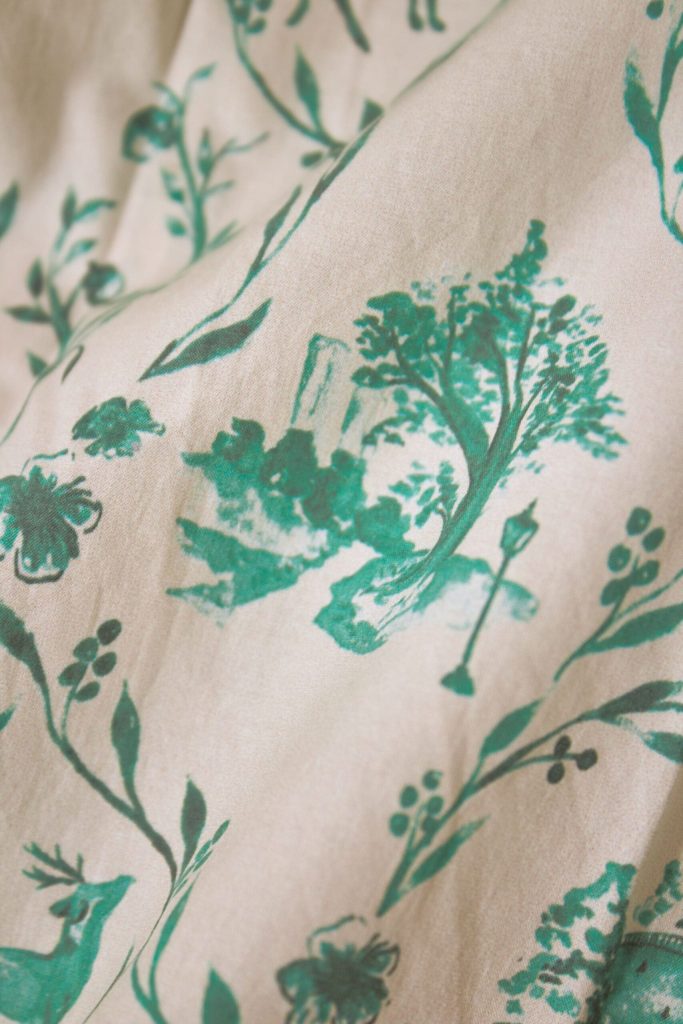 Woodland Toile Quilted Azure Mini Skirt