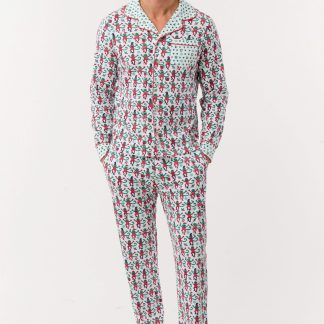 Mens Monkey Mas Patchwork Long Sleeve Polo Pajamas
