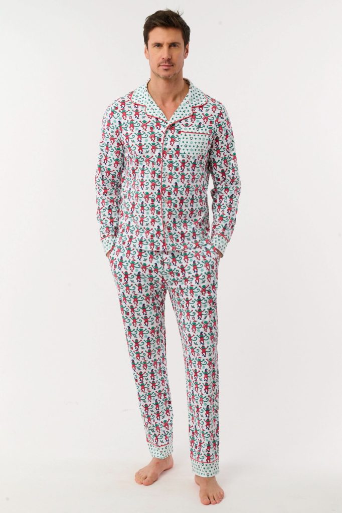 Mens Monkey Mas Patchwork Long Sleeve Polo Pajamas