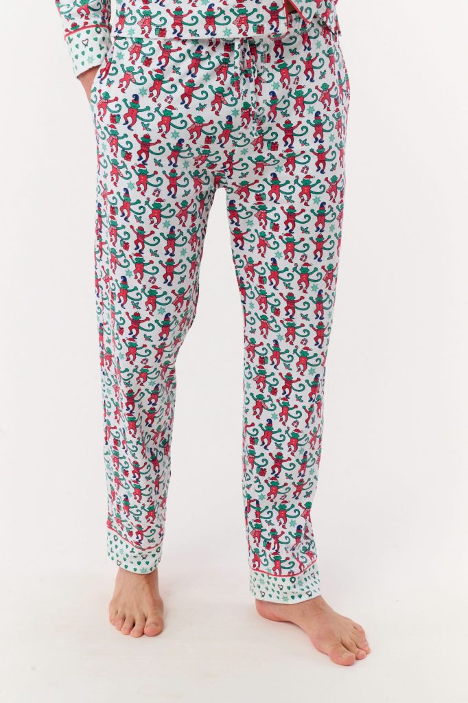 Mens Monkey Mas Patchwork Long Sleeve Polo Pajamas