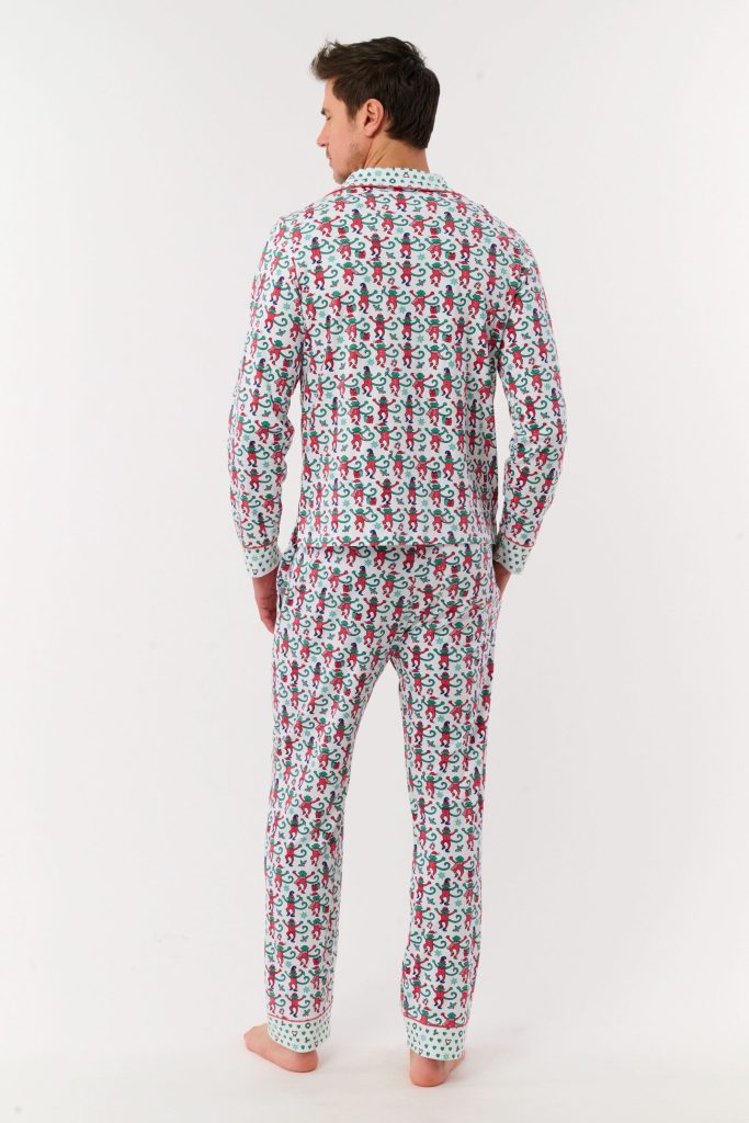 Mens Monkey Mas Patchwork Long Sleeve Polo Pajamas