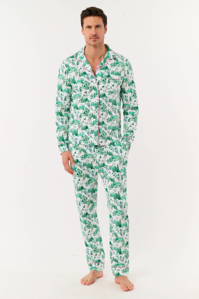 Mens Ski Toile Long Sleeve Polo Pajamas