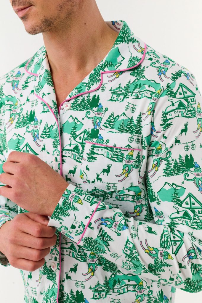 Mens Ski Toile Long Sleeve Polo Pajamas