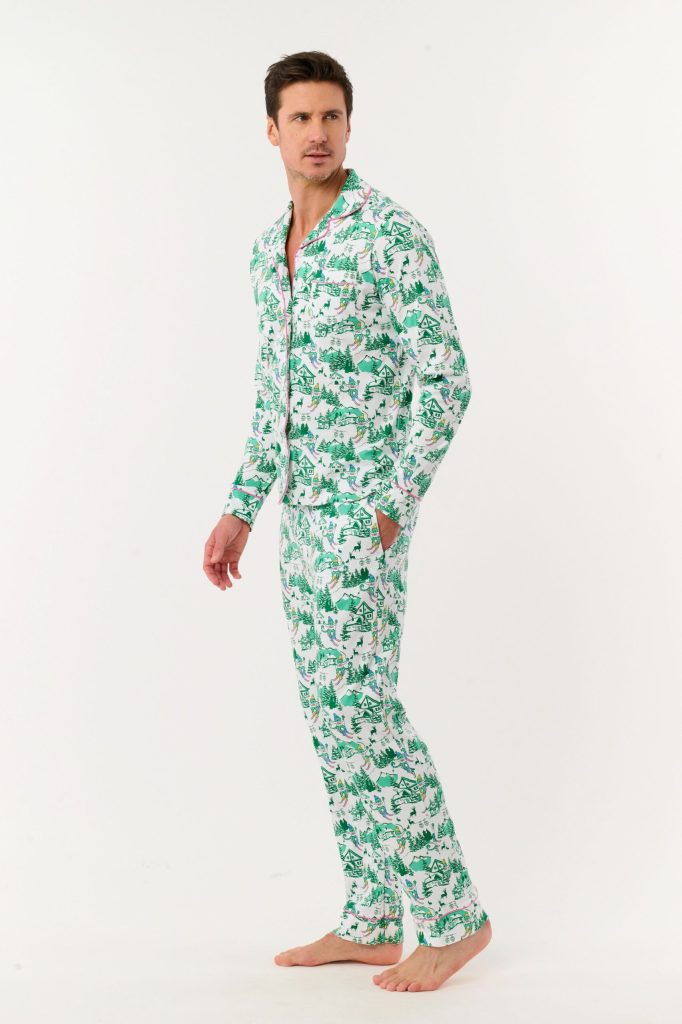 Mens Ski Toile Long Sleeve Polo Pajamas