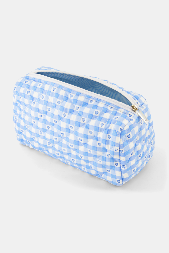 Gingham Hearts Quilted Makeup Bag
