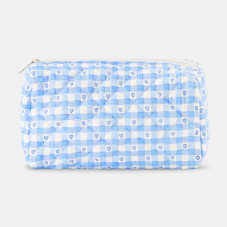 Gingham Hearts Quilted Makeup Bag