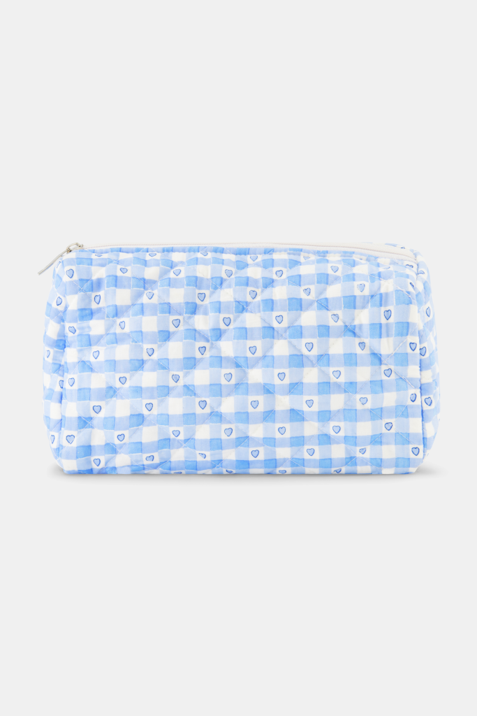 Gingham Hearts Quilted Makeup Bag