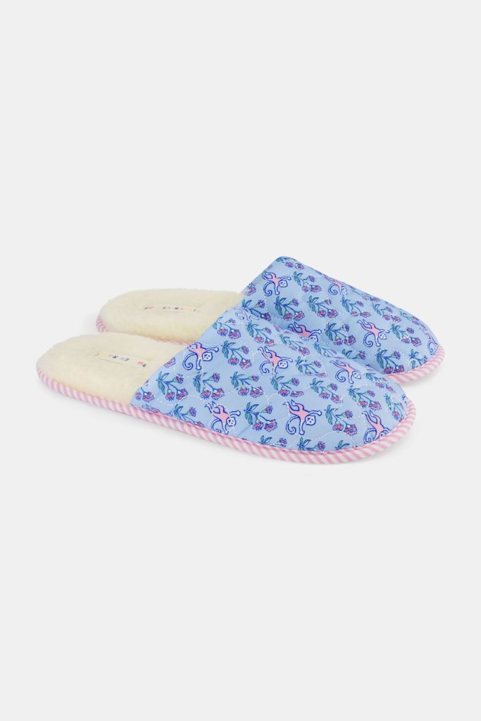 Rosa Ditsy Monkey Quilted Slippers