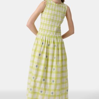 Sun Check Blossom Embroidery Emma Dress