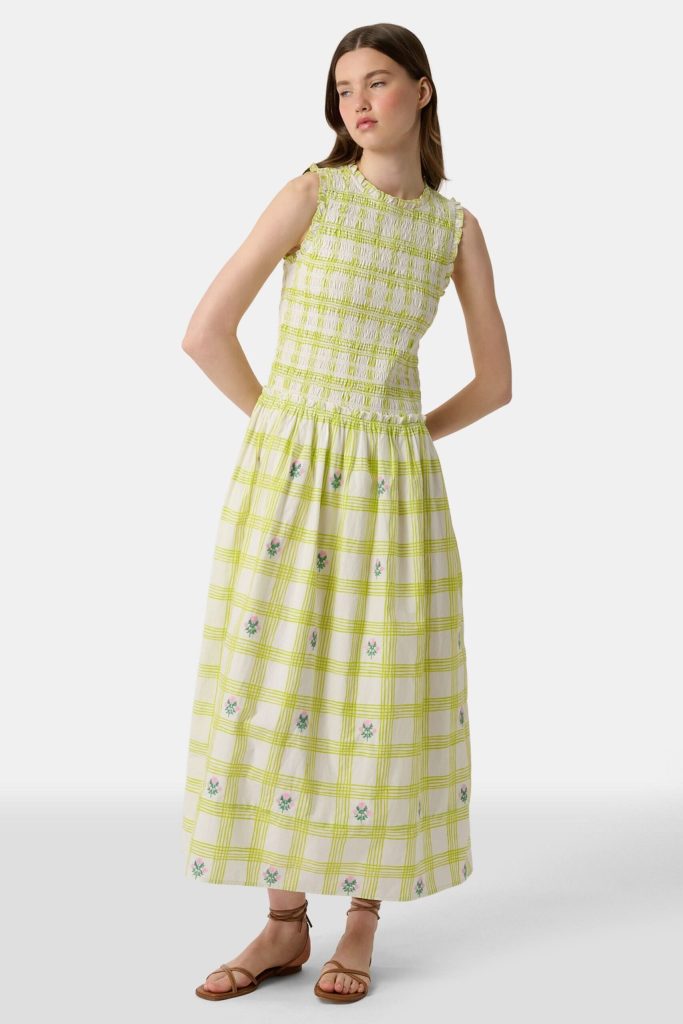 Sun Check Blossom Embroidery Emma Dress