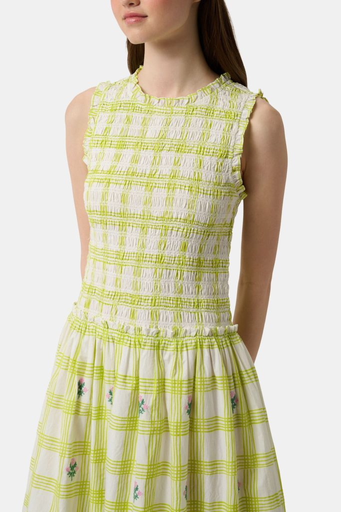 Sun Check Blossom Embroidery Emma Dress