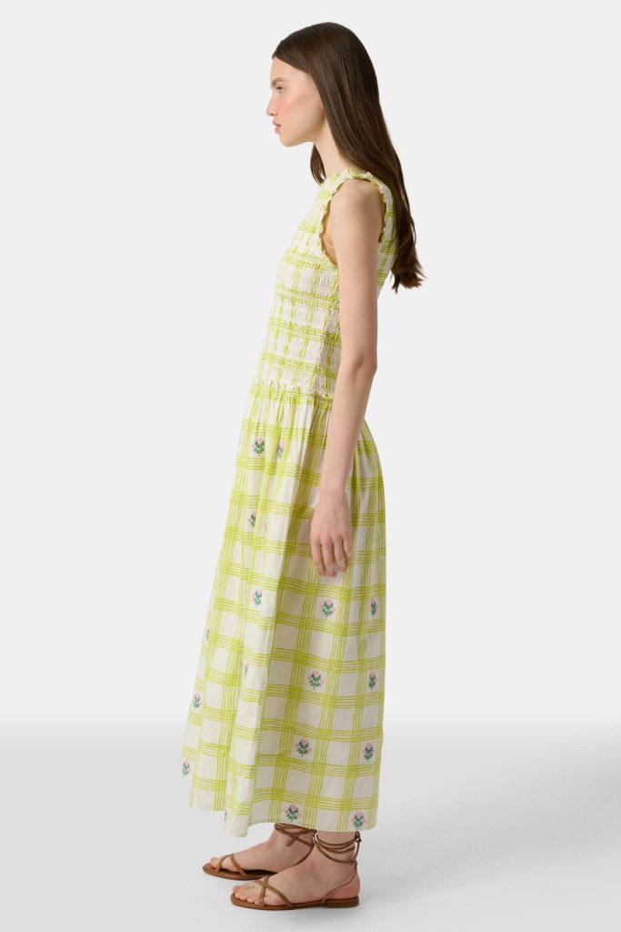 Sun Check Blossom Embroidery Emma Dress