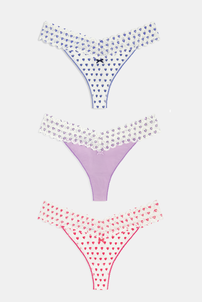 Hearts Lace Thong 3 Pack