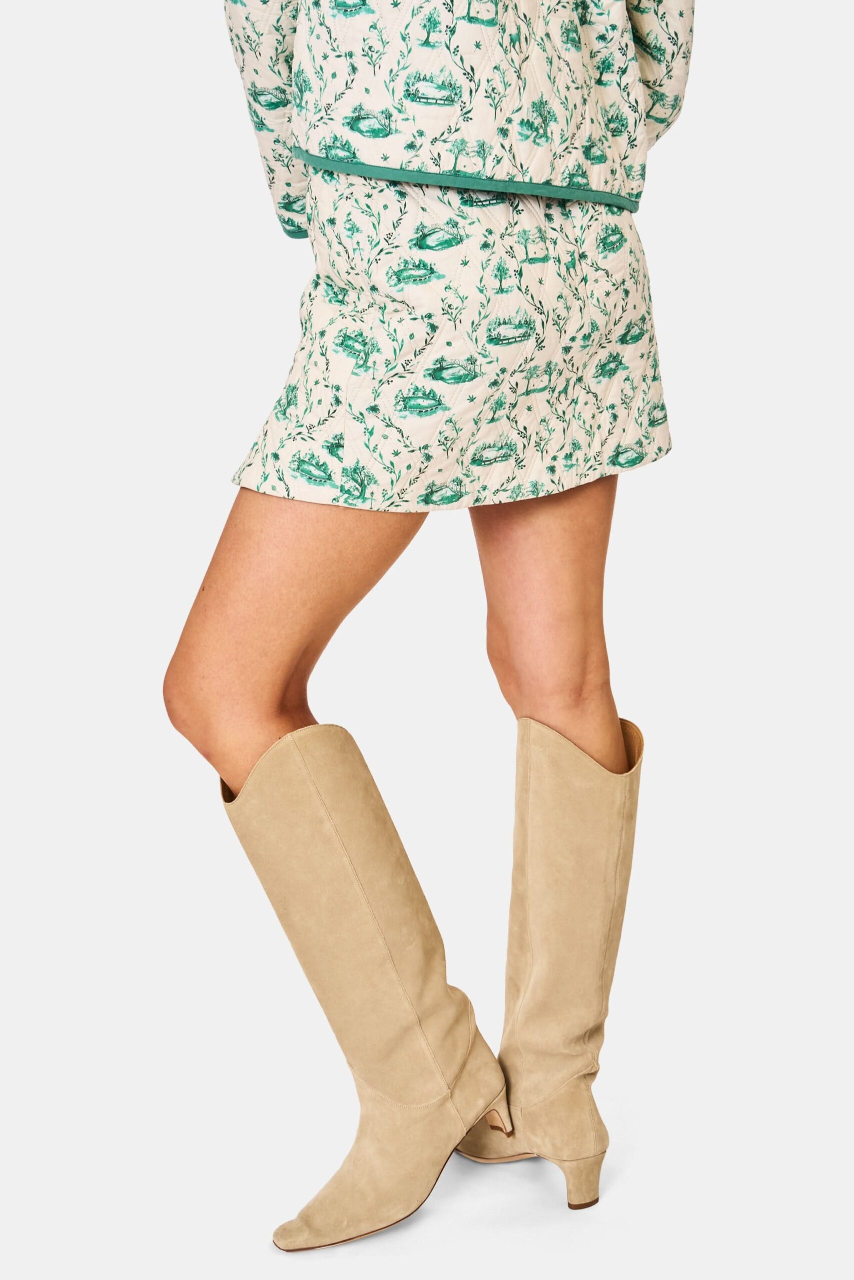 Woodland Toile Quilted Azure Mini Skirt